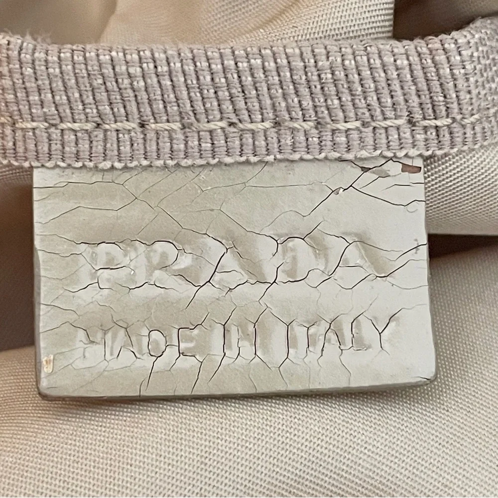 Prada tan Tessuto nylon and leather triangle logo shoulder tote bag